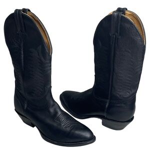 Boulet Mens Black Embroidered Leather Cowboy Boots Leather Sole 10 3E Wide